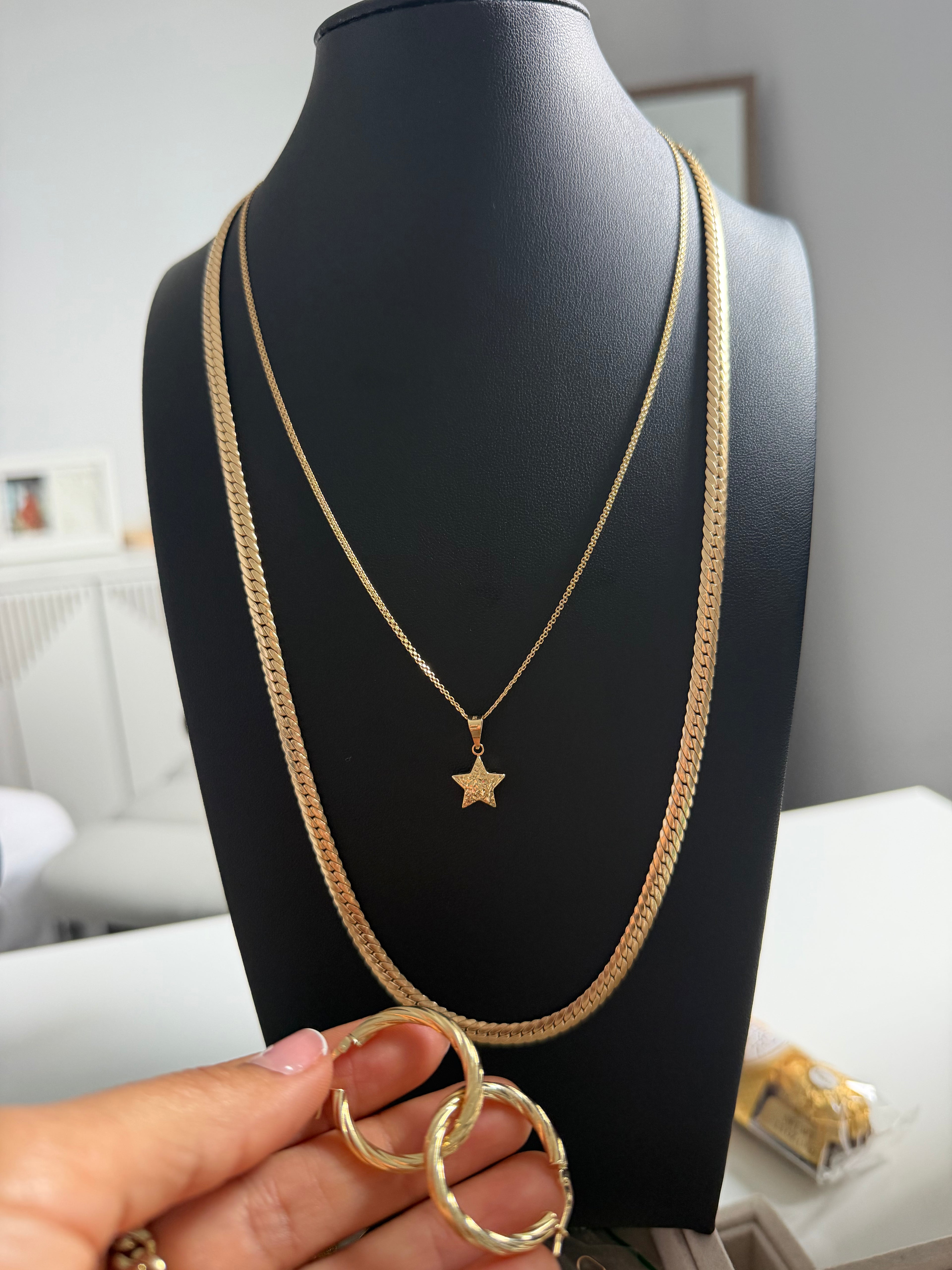 Cade tejido serpiente, cadena chino mujer y argollas mujer