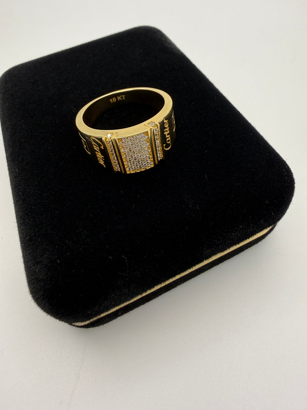 18K Italian Gold C Square Ring with White Zirconia – 8.07g