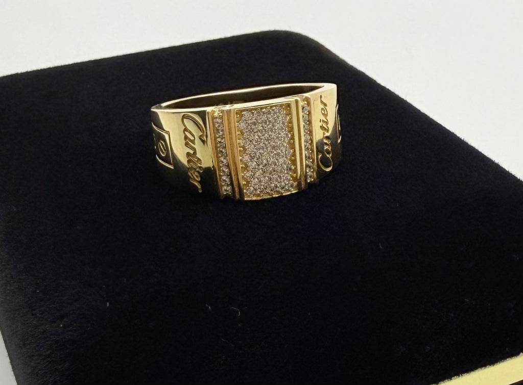 18K Italian Gold C Square Ring with White Zirconia – 8.07g