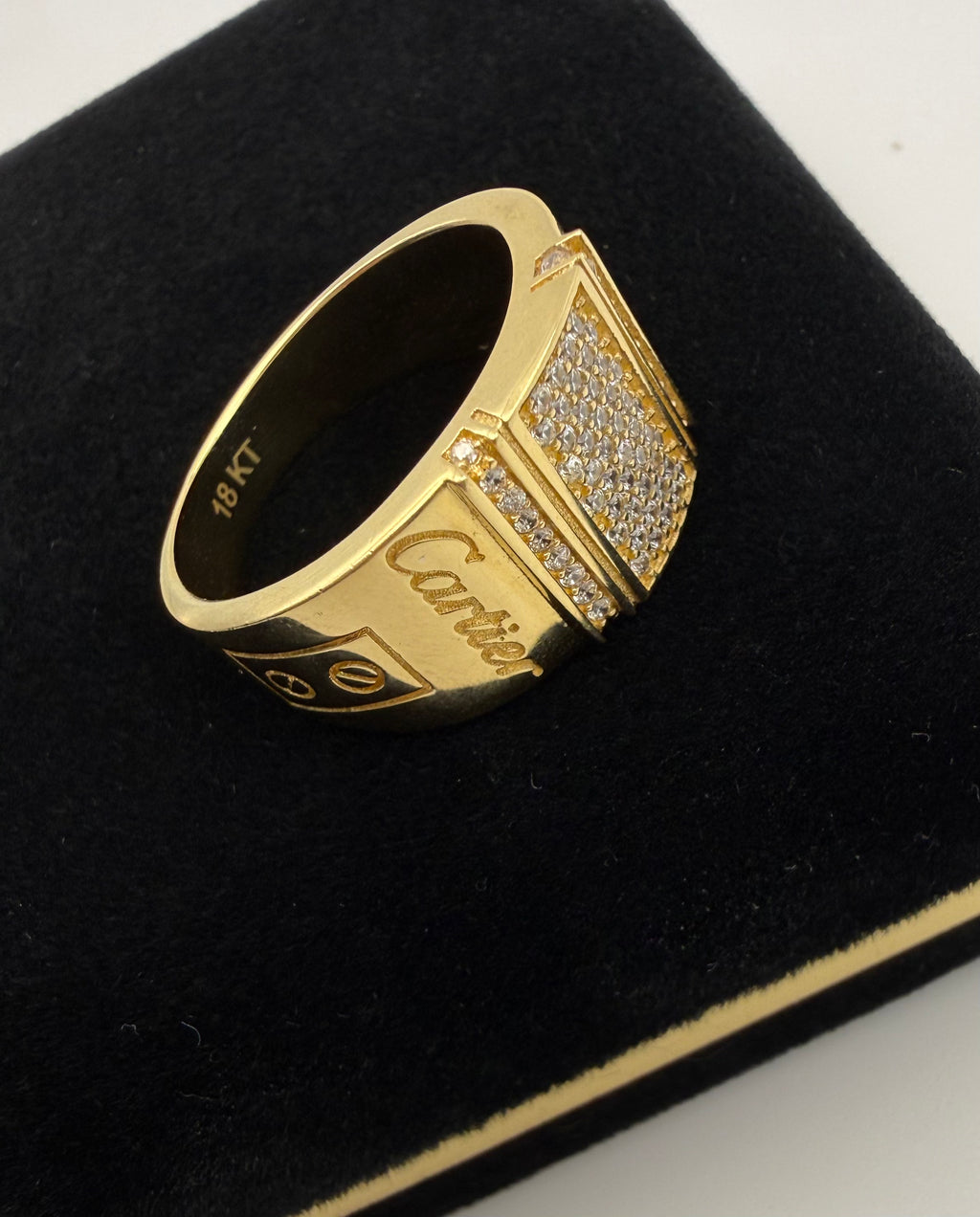 18K Italian Gold C Square Ring with White Zirconia – 8.07g