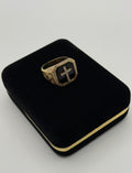 18K Gold Religious Ring with White Zirconia – 9.82 g