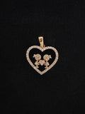 Dije Corazon 2 Niñas Zirconias Blancas Oro 18K Italiano 1.71 g