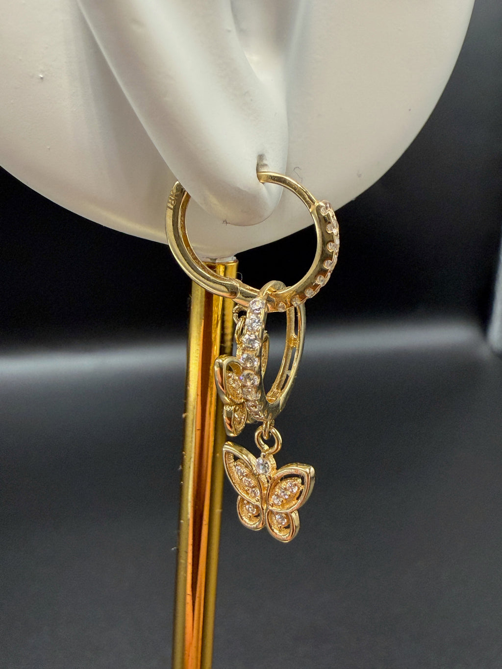 Argollas - Candongas Mariposa Zirconias Blancas Oro 18K Italiano 2 g