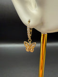 Argollas - Candongas Mariposa Zirconias Blancas Oro 18K Italiano 2 g