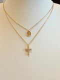 18K Gold Women’s Double Religious Necklace with White Zirconia Pendant – 2.73 g