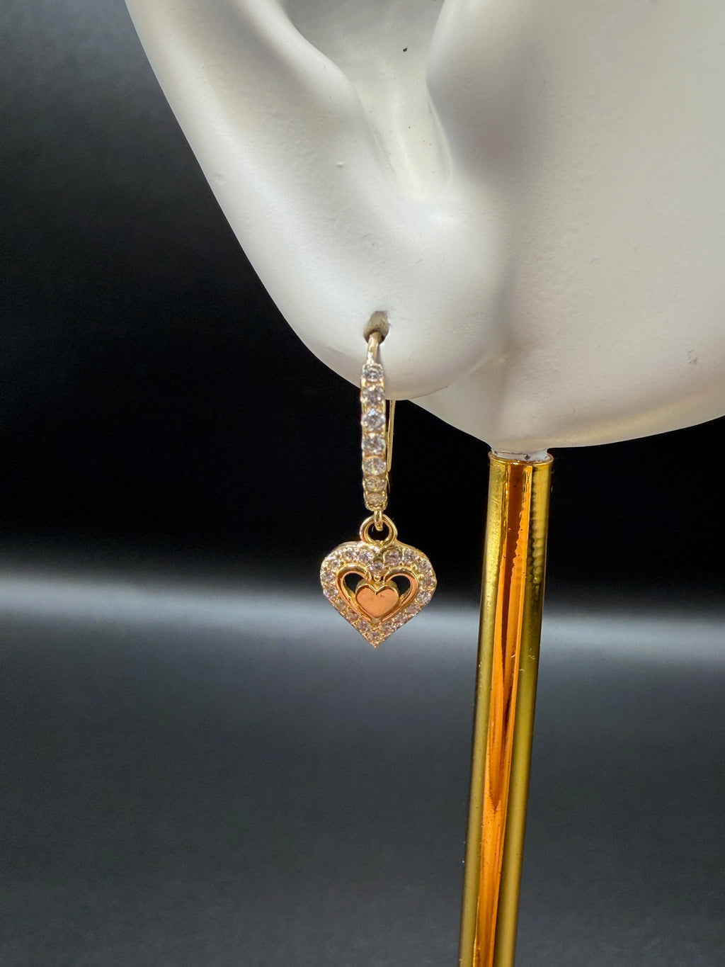 Argollas - Candongas Corazon Zirconias BlancasOro 18K Italiano 2 g