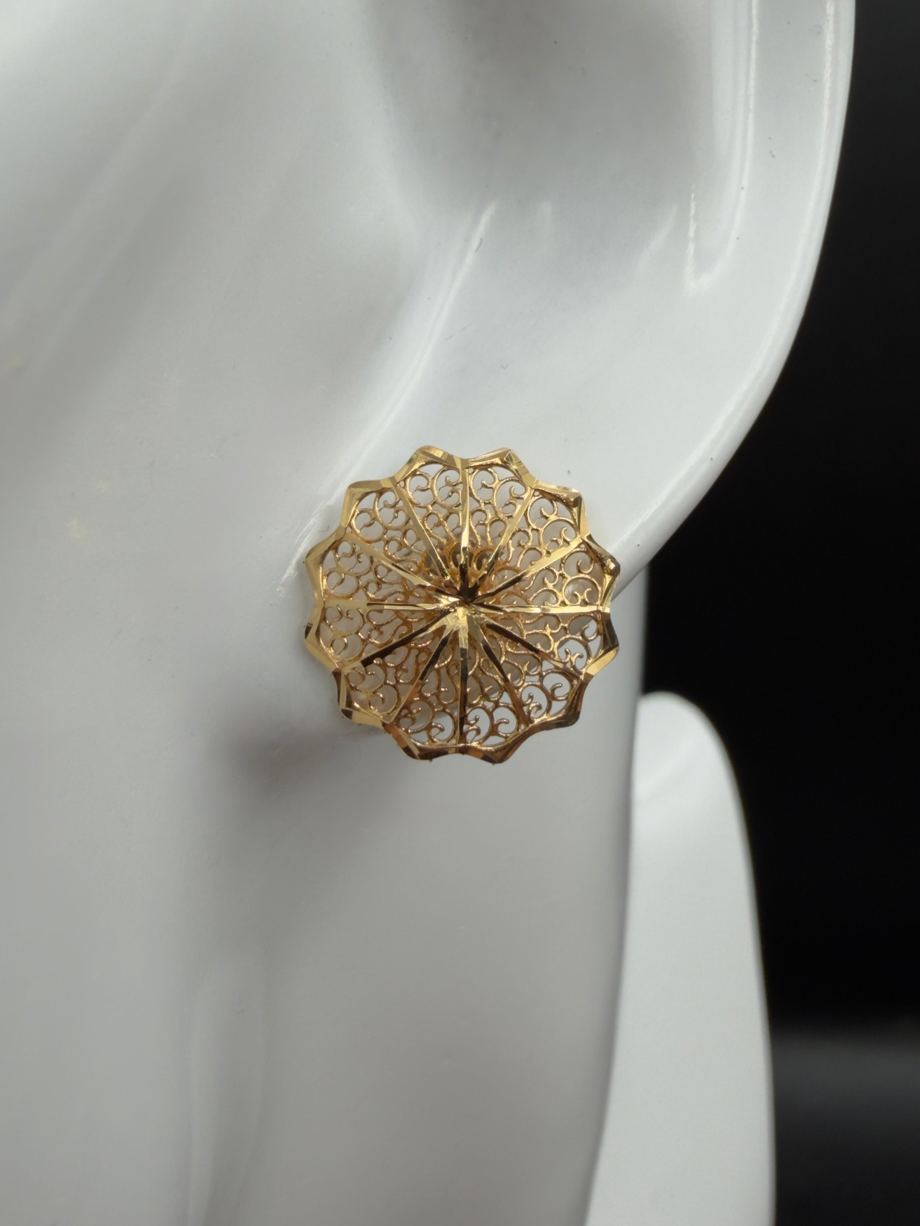 Aretes - Topos Flor Oro 18K Italiano 1.80 g