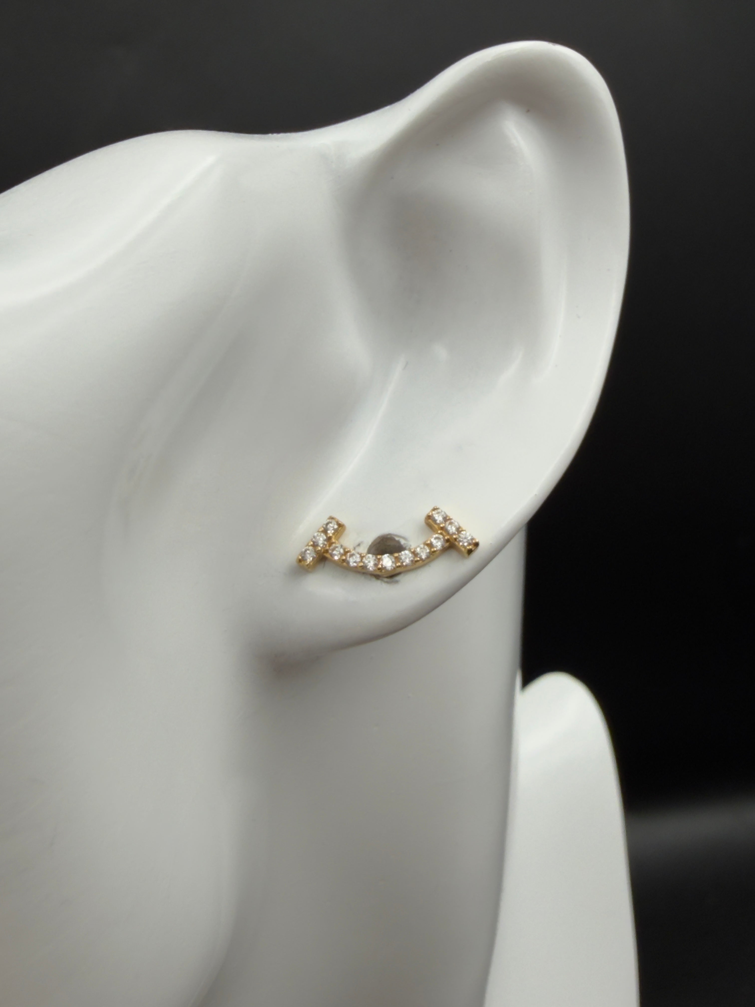 Aretes - Topos Oro Smile Zirconia Blanca 18K Italiano  1.48 g