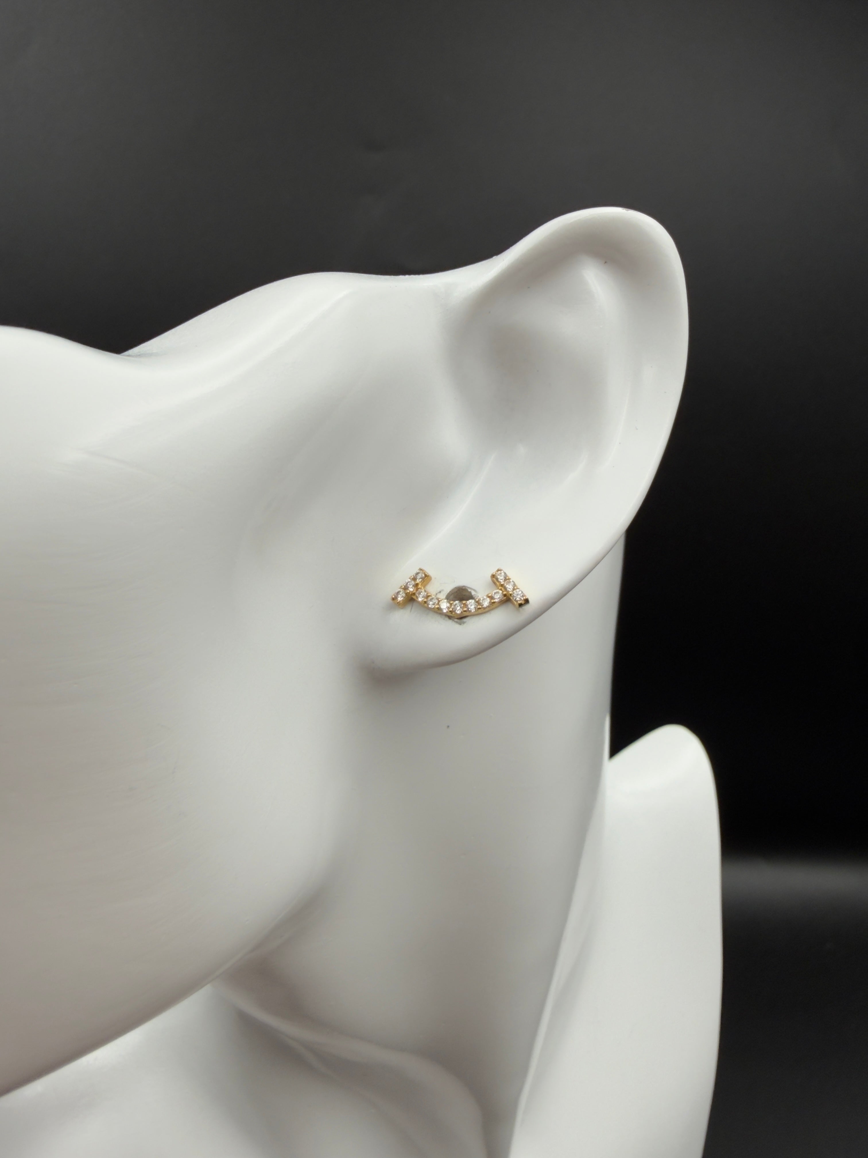 Aretes - Topos Oro Smile Zirconia Blanca 18K Italiano  1.48 g