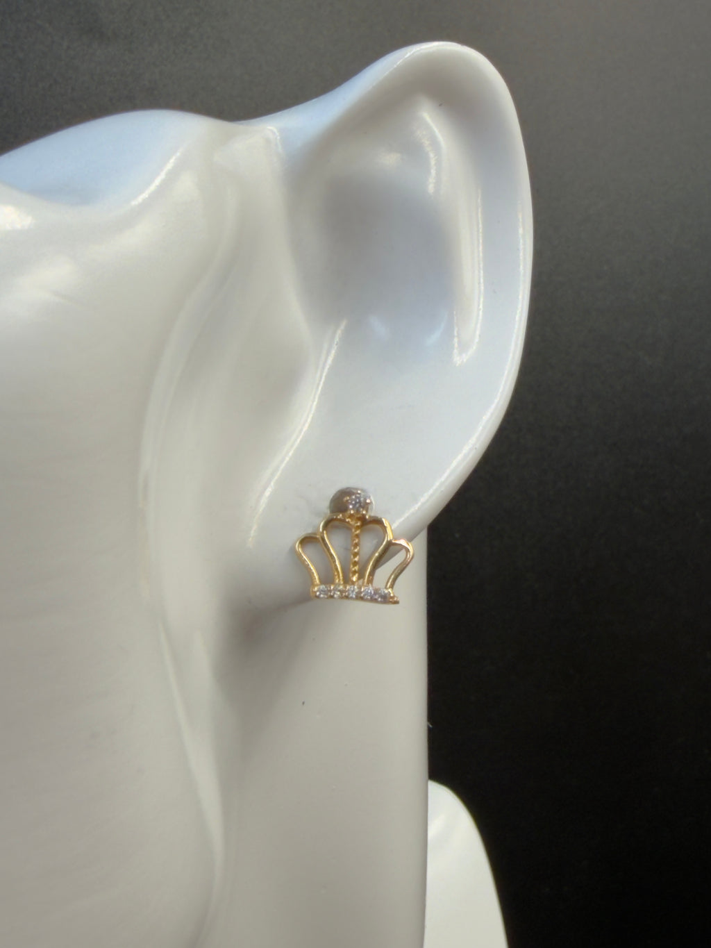 Aretes - Topos Corona Zirconias Blancas Oro 18K Italiano  1.23 g