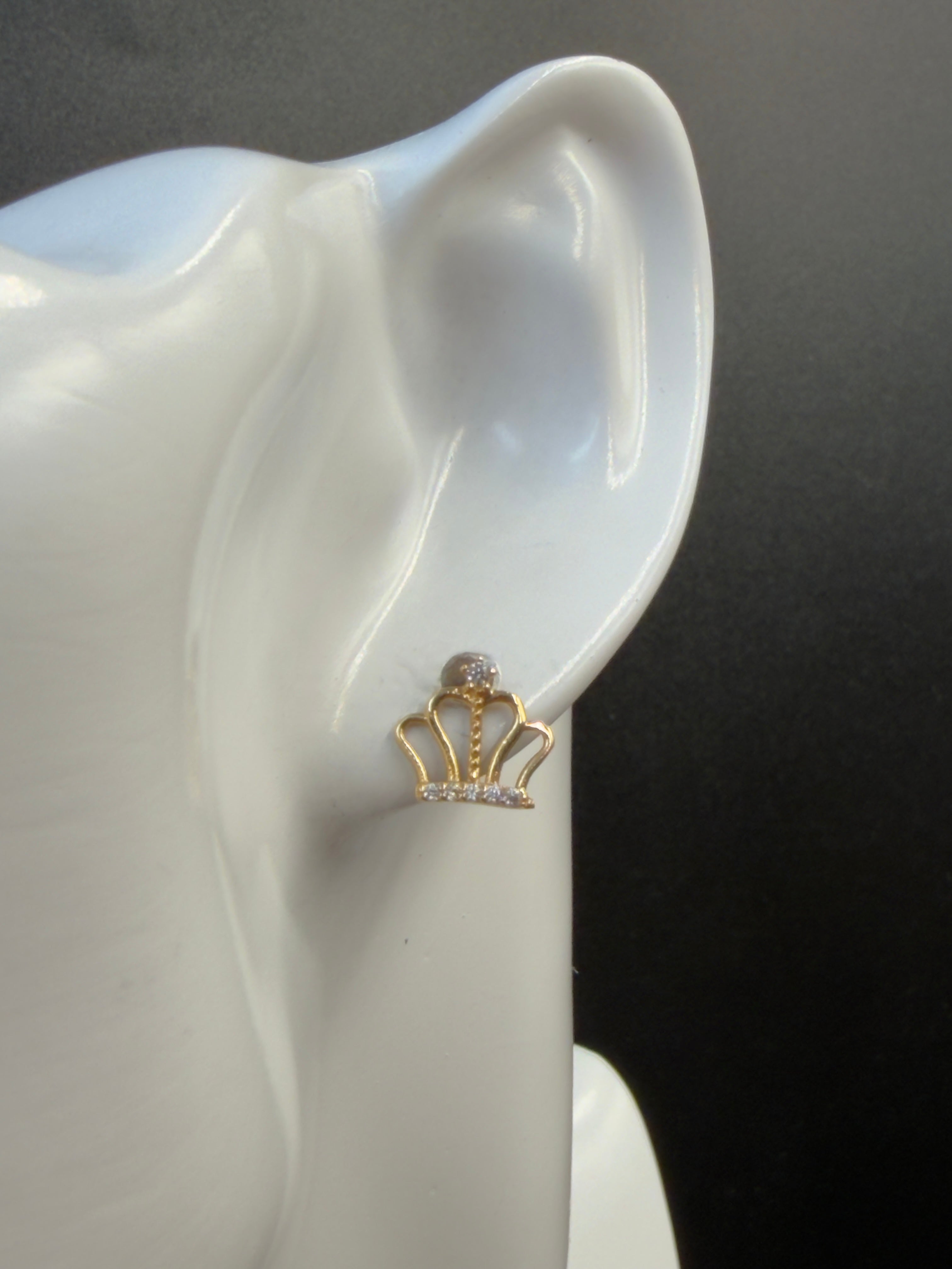 Aretes - Topos Corona Zirconias Blancas Oro 18K Italiano  1.23 g