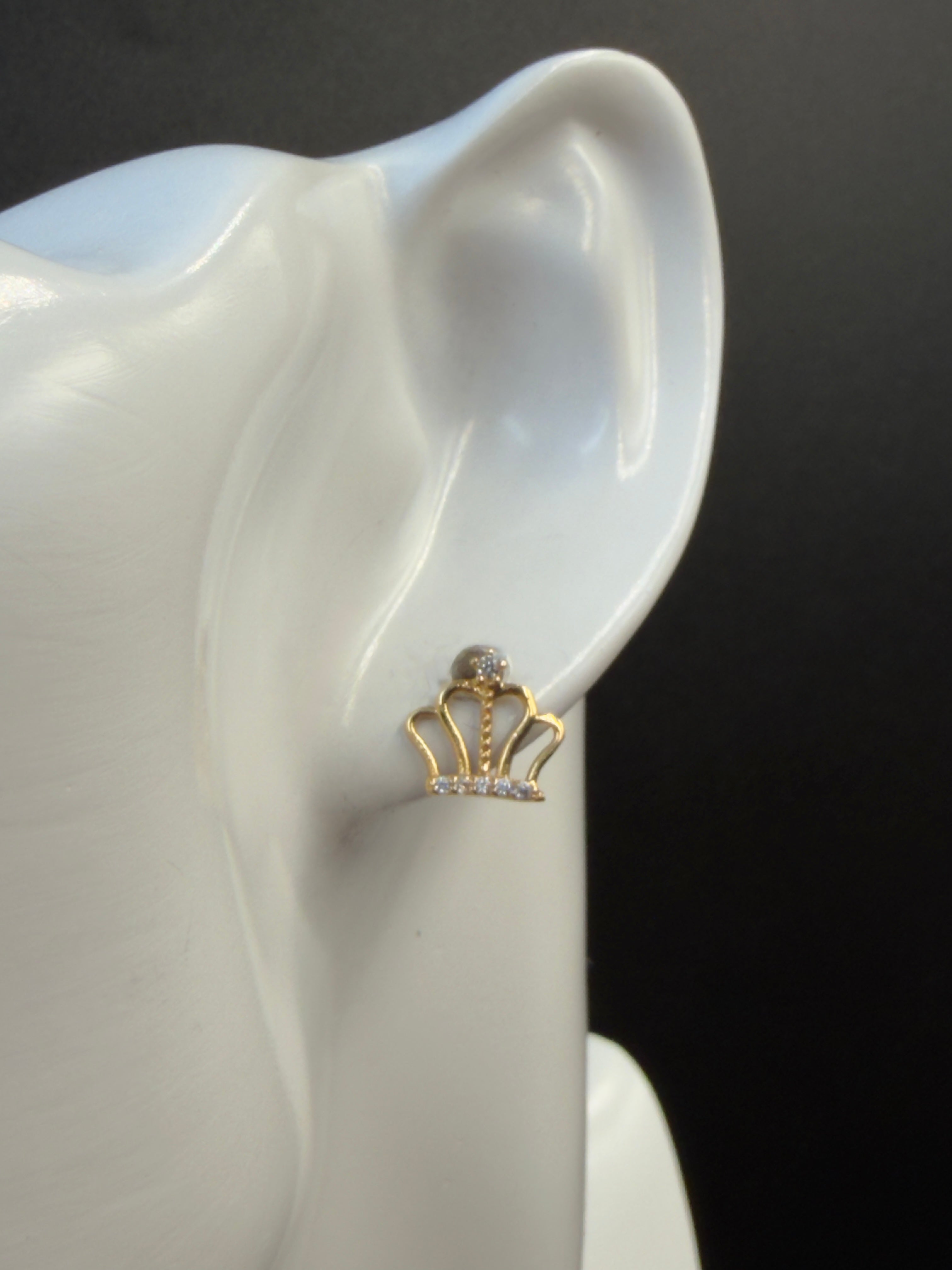 Aretes - Topos Corona Zirconias Blancas Oro 18K Italiano  1.23 g
