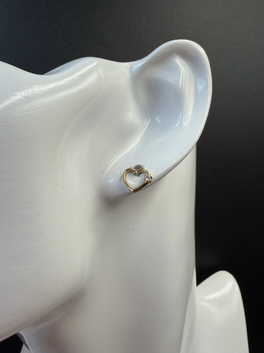 Aretes - Topos Corazón Zirconia Blanca Oro 18K Italiano  1.28 g