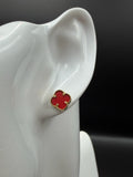 18K Gold V.C Red Earrings - 2.60 g