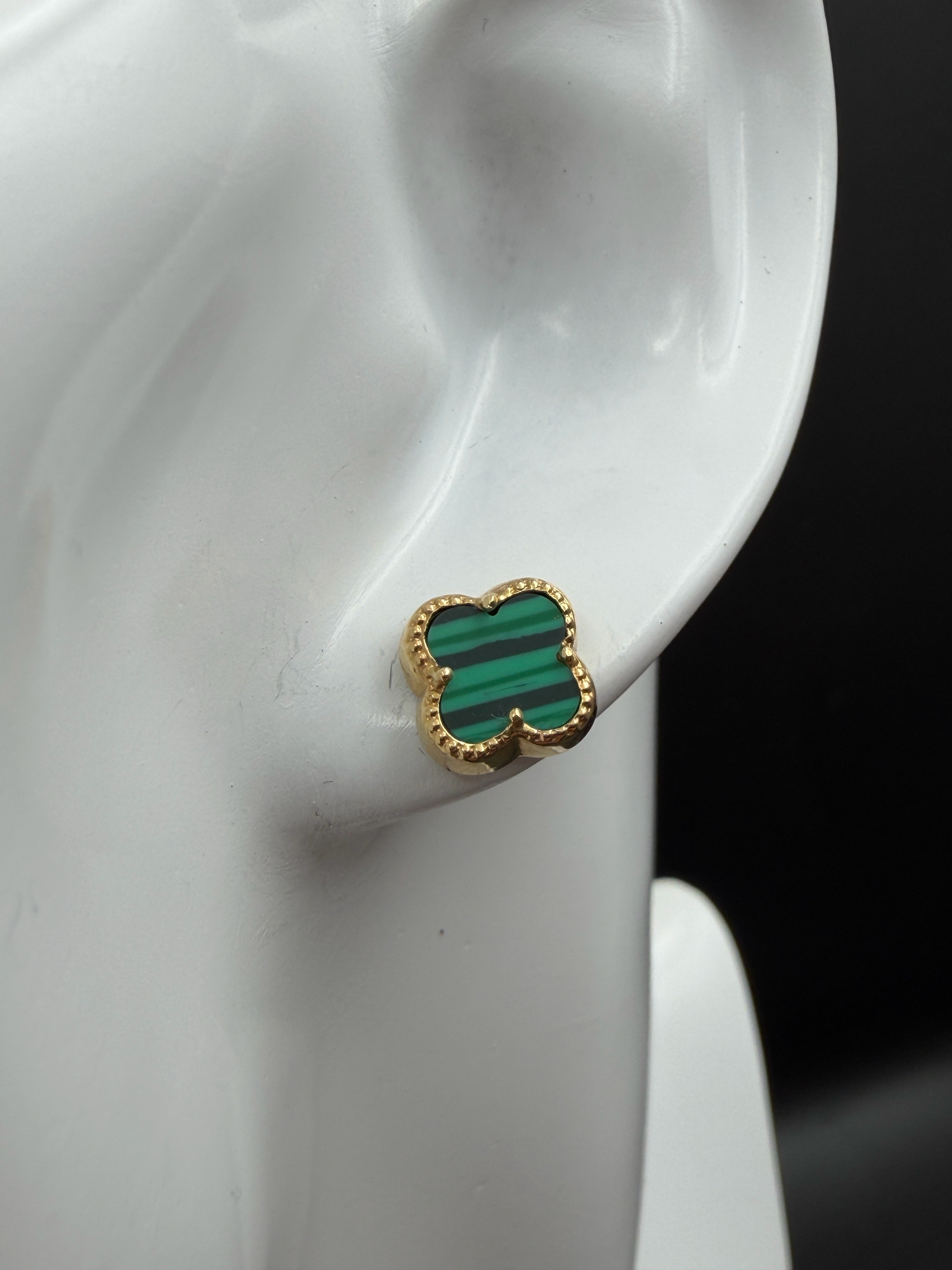 18K Gold V.C Green Stud Earrings