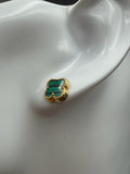 18K Gold V.C Green Stud Earrings