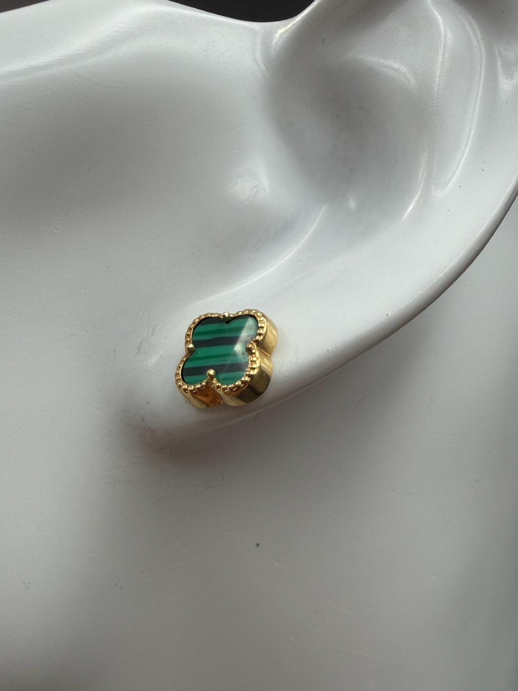 18K Gold V.C Green Stud Earrings