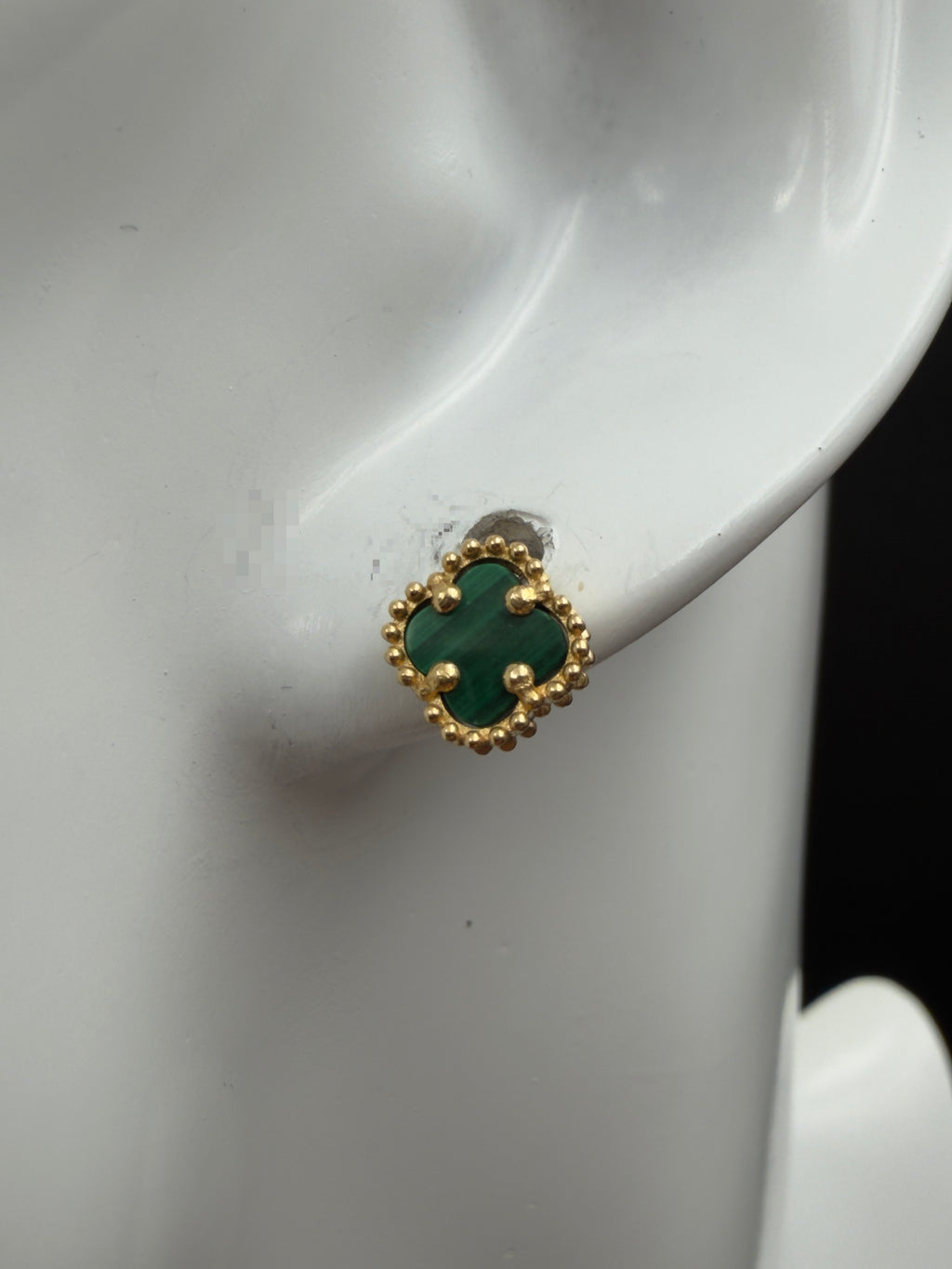 18K Gold V.C Green Stud Earrings
