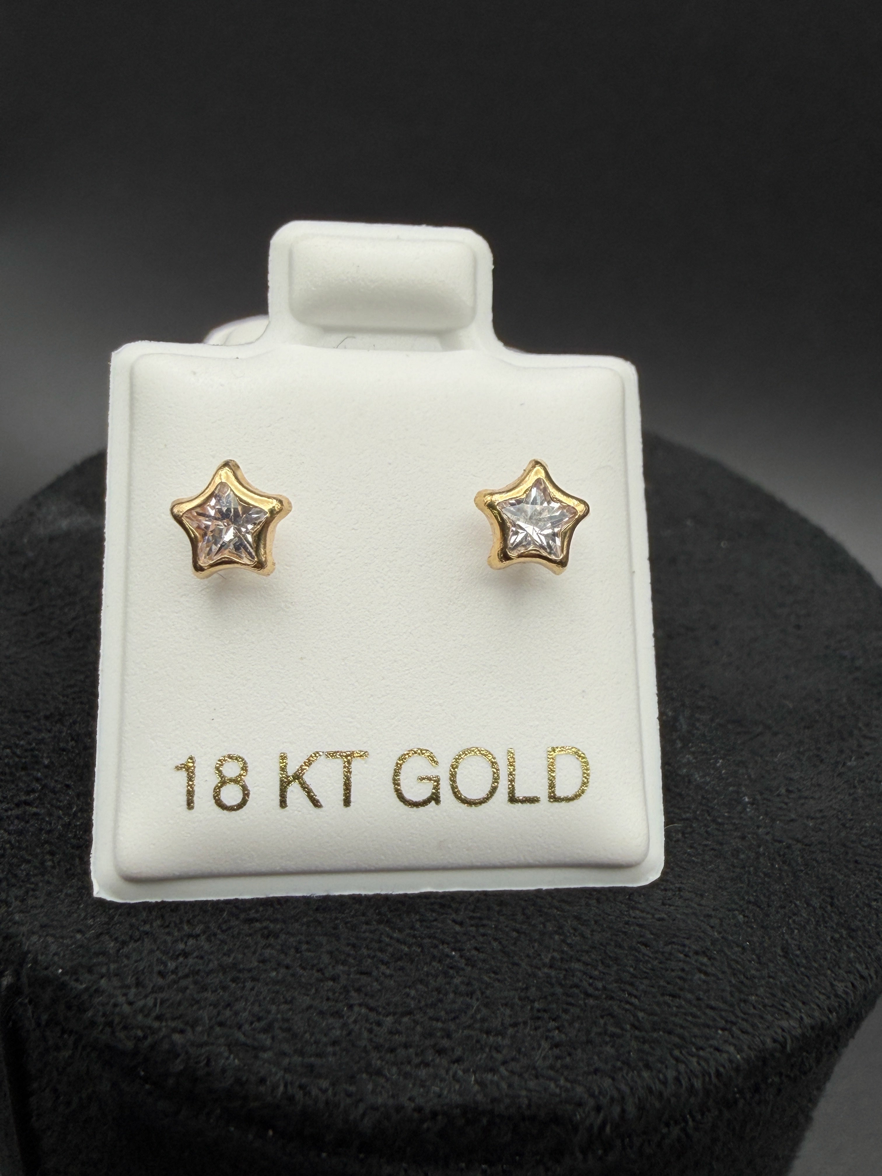 Aretes - Topos Estrella Zirconia Blanca Oro 18K Italiano