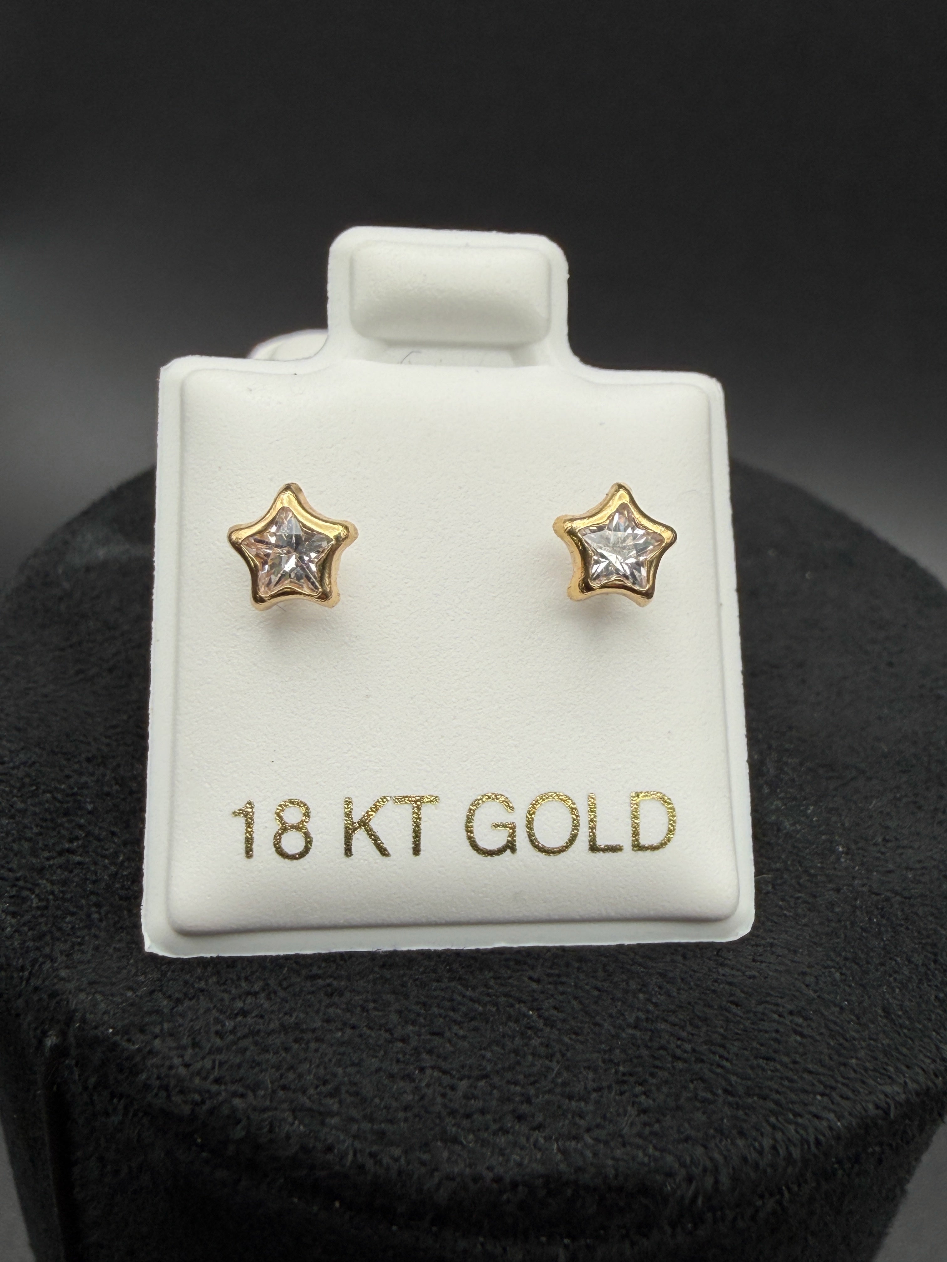 Aretes - Topos Estrella Zirconia Blanca Oro 18K Italiano
