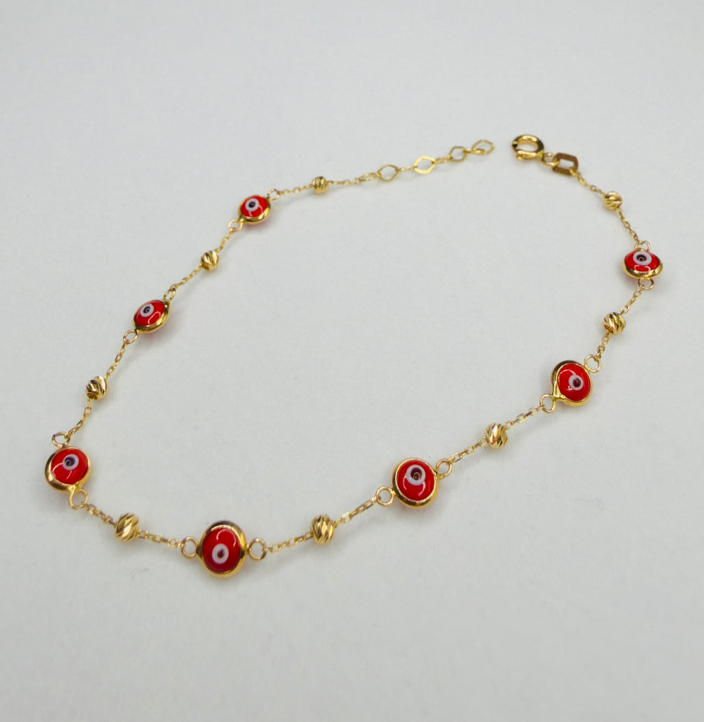 Pulsera Ojo Turco Roja Oro 18K 1.90 g