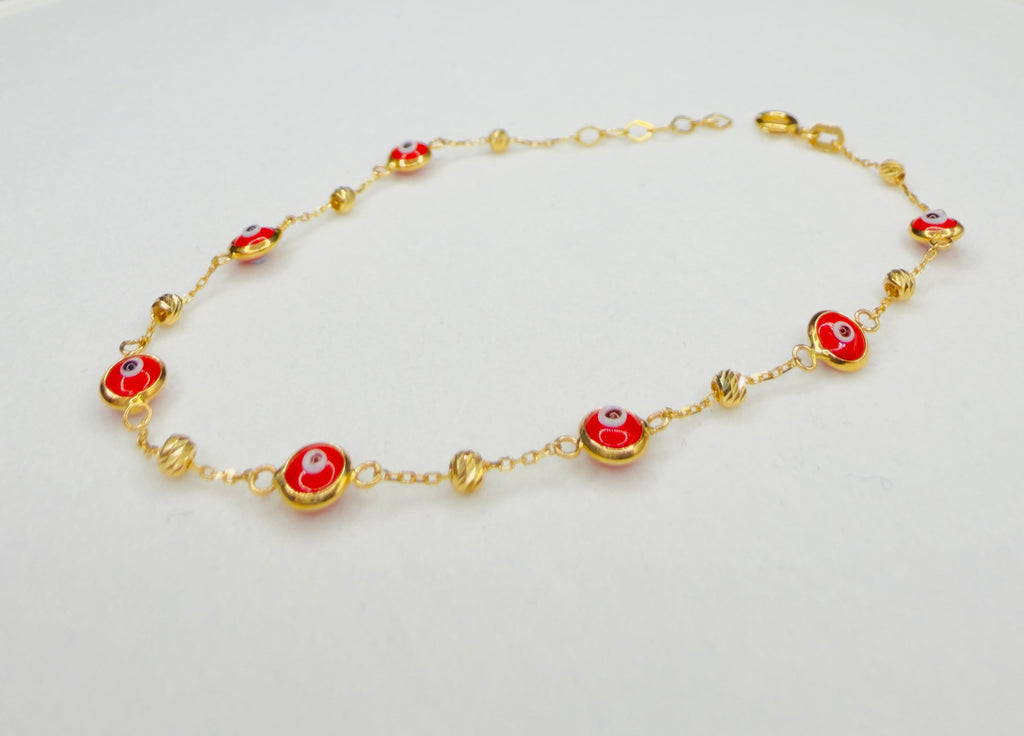 Pulsera Ojo Turco Roja Oro 18K 1.90 g