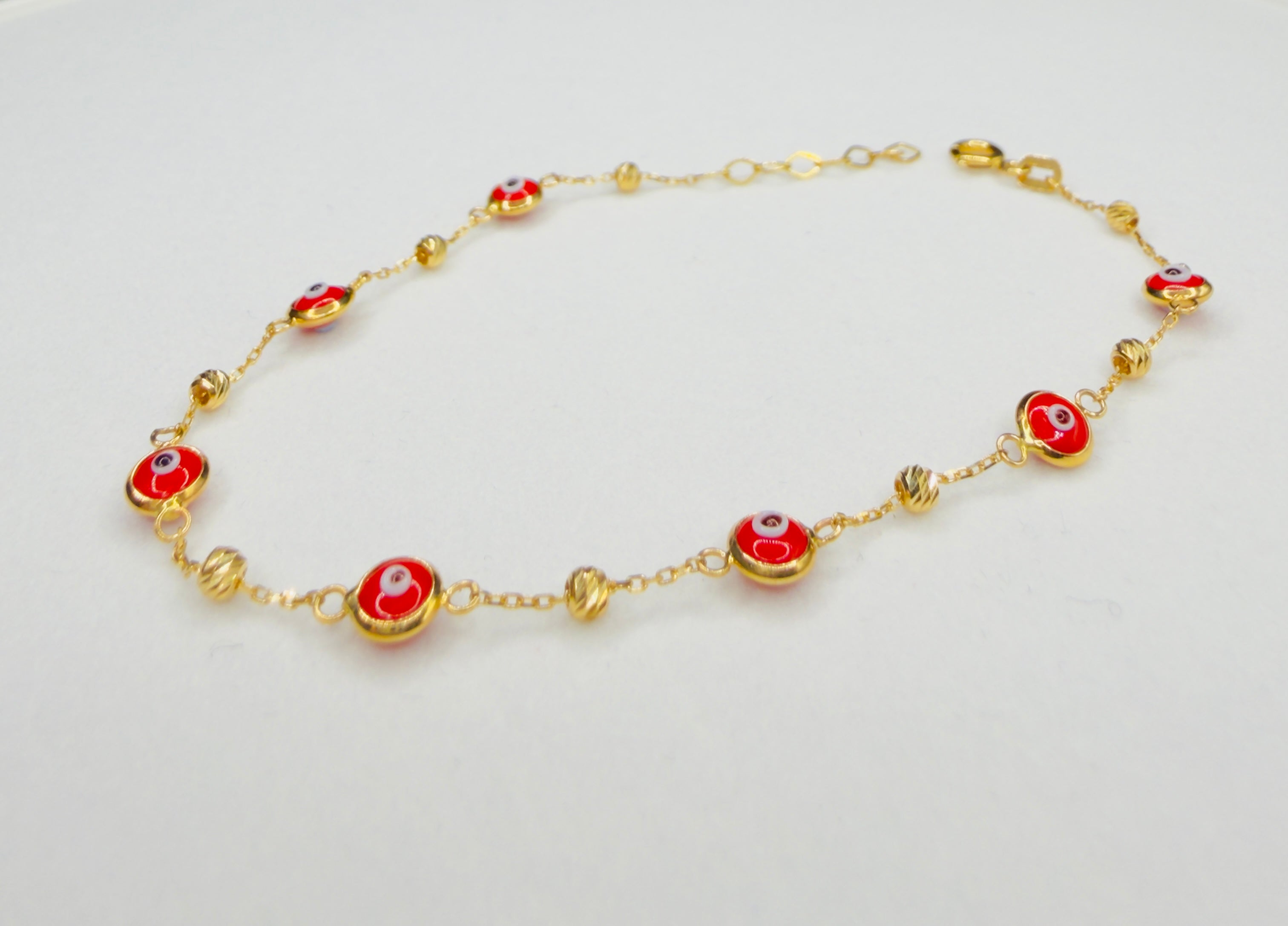 Pulsera Ojo Turco Roja Oro 18K 1.90 g