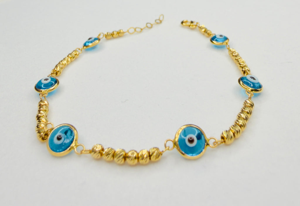 Pulsera Ojo Turco Azul Oro 18K 3.65 g