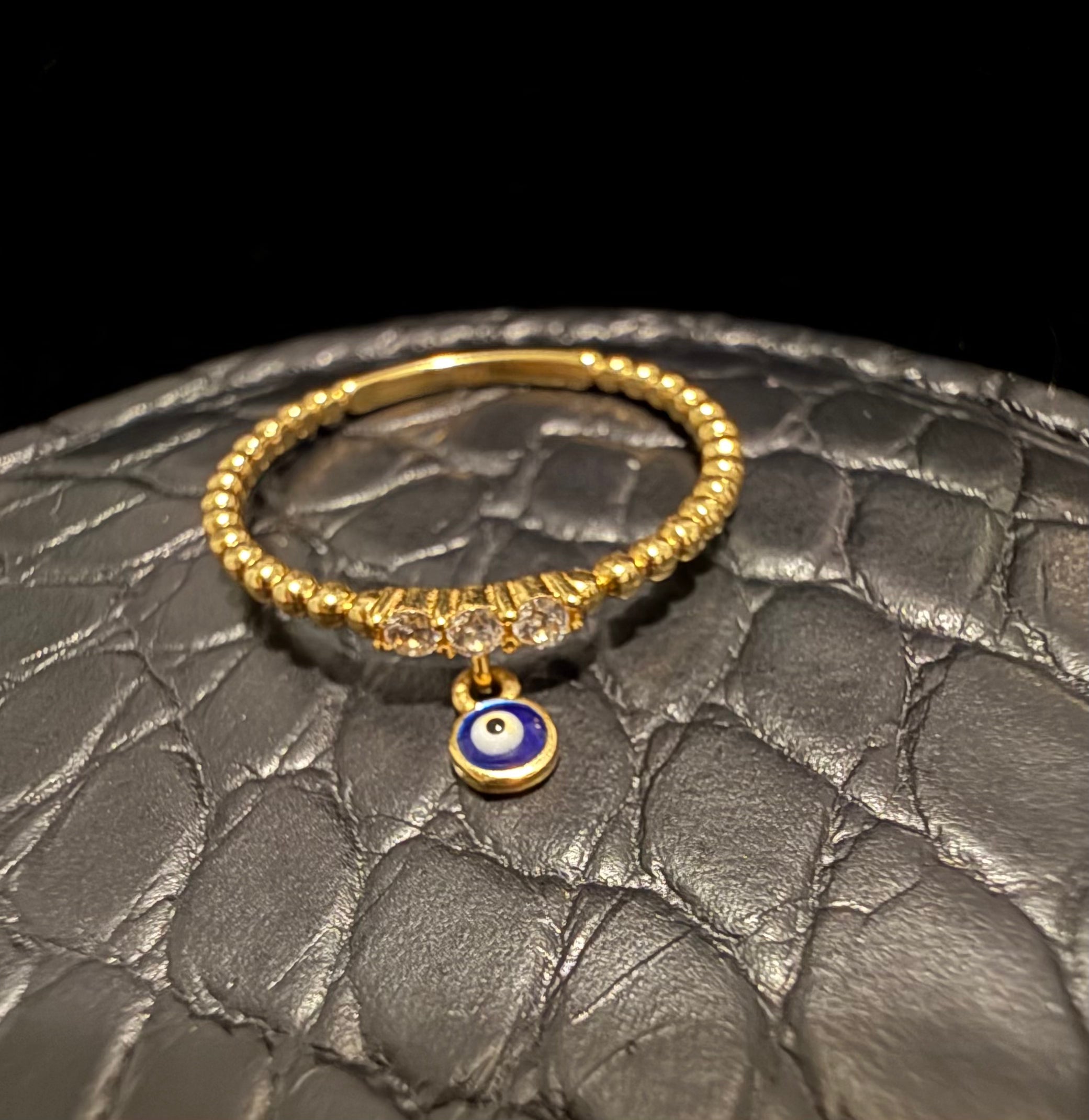 Anillo Ojo Turco Zirconia Blanca Oro 18K Italiano 1.40  g