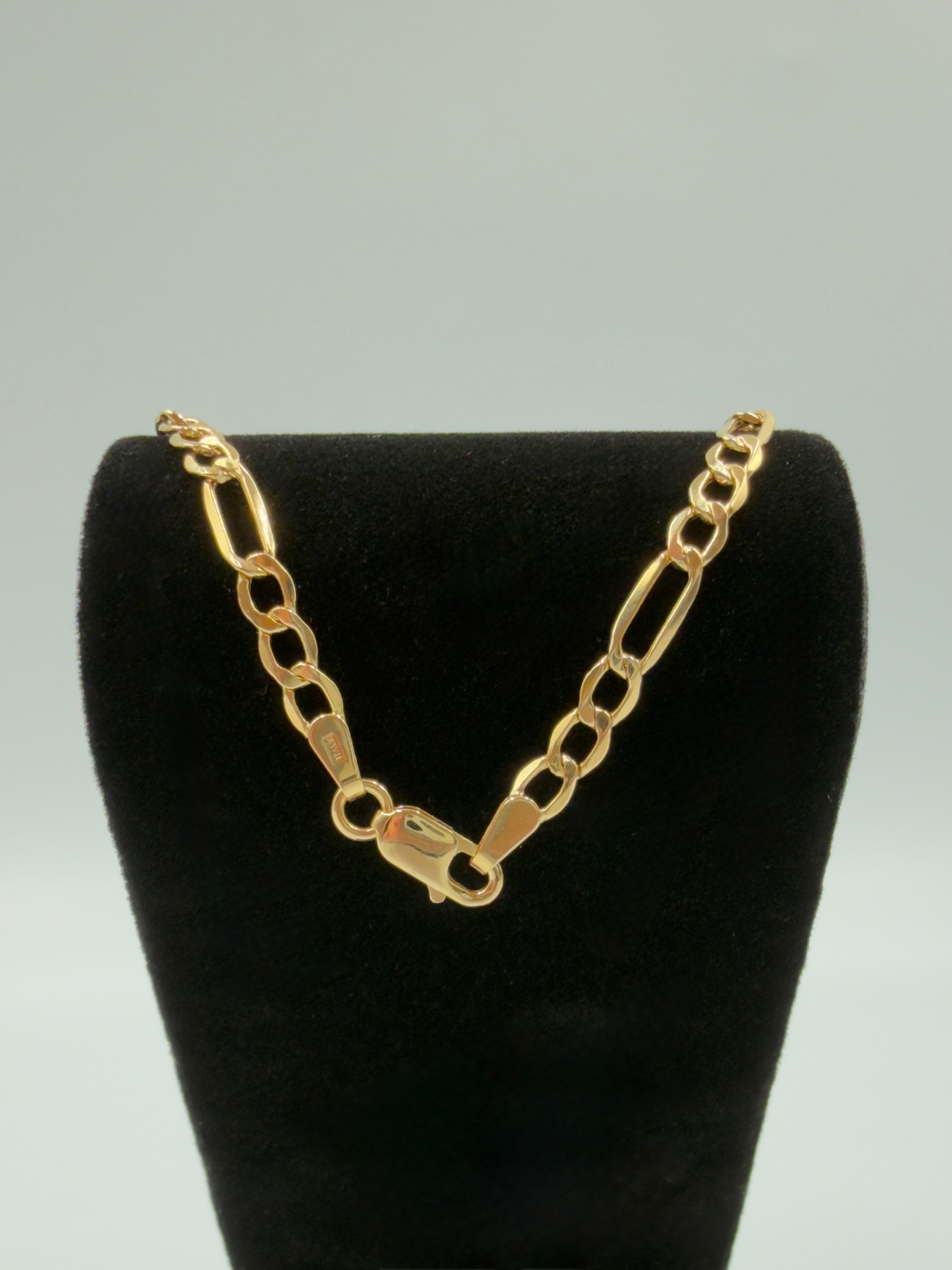 18K Gold Figaro Link Bracelet - 2.19g