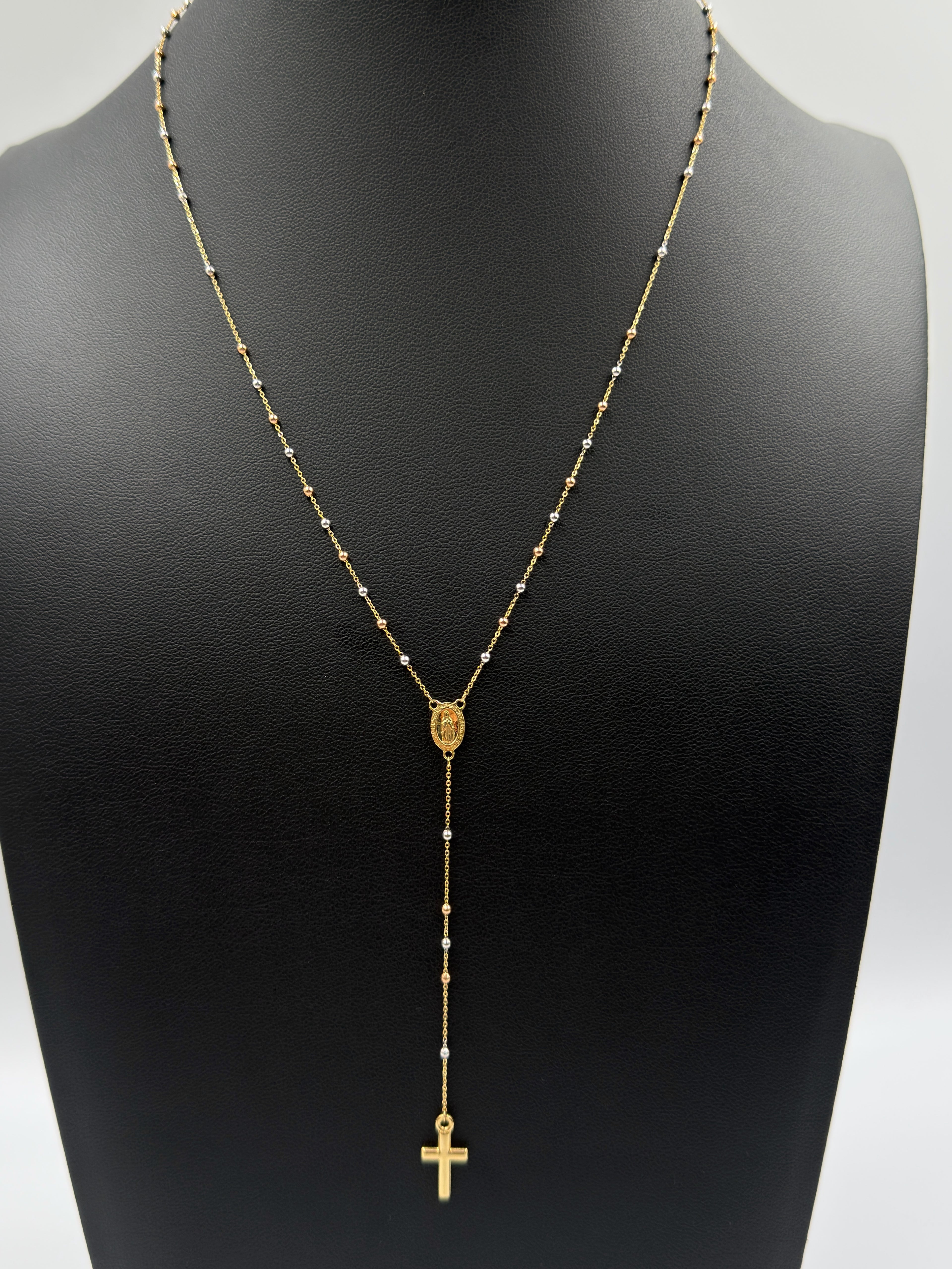 18K Gold Three - Tone Women’s Rosary Necklace – 2.83 g