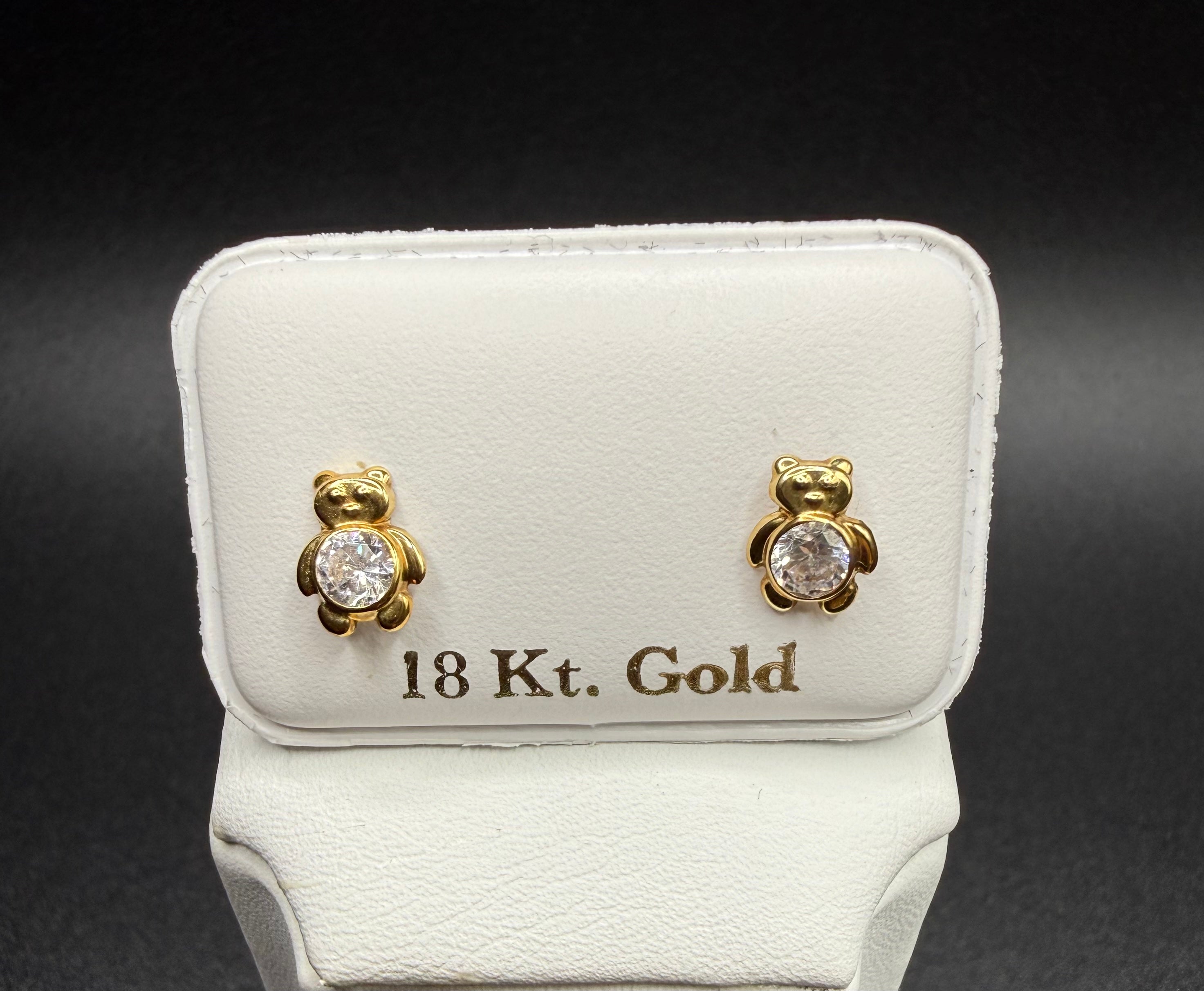 Aretes - Topos Oso Zirconia Blanca Oro 18K Italiano