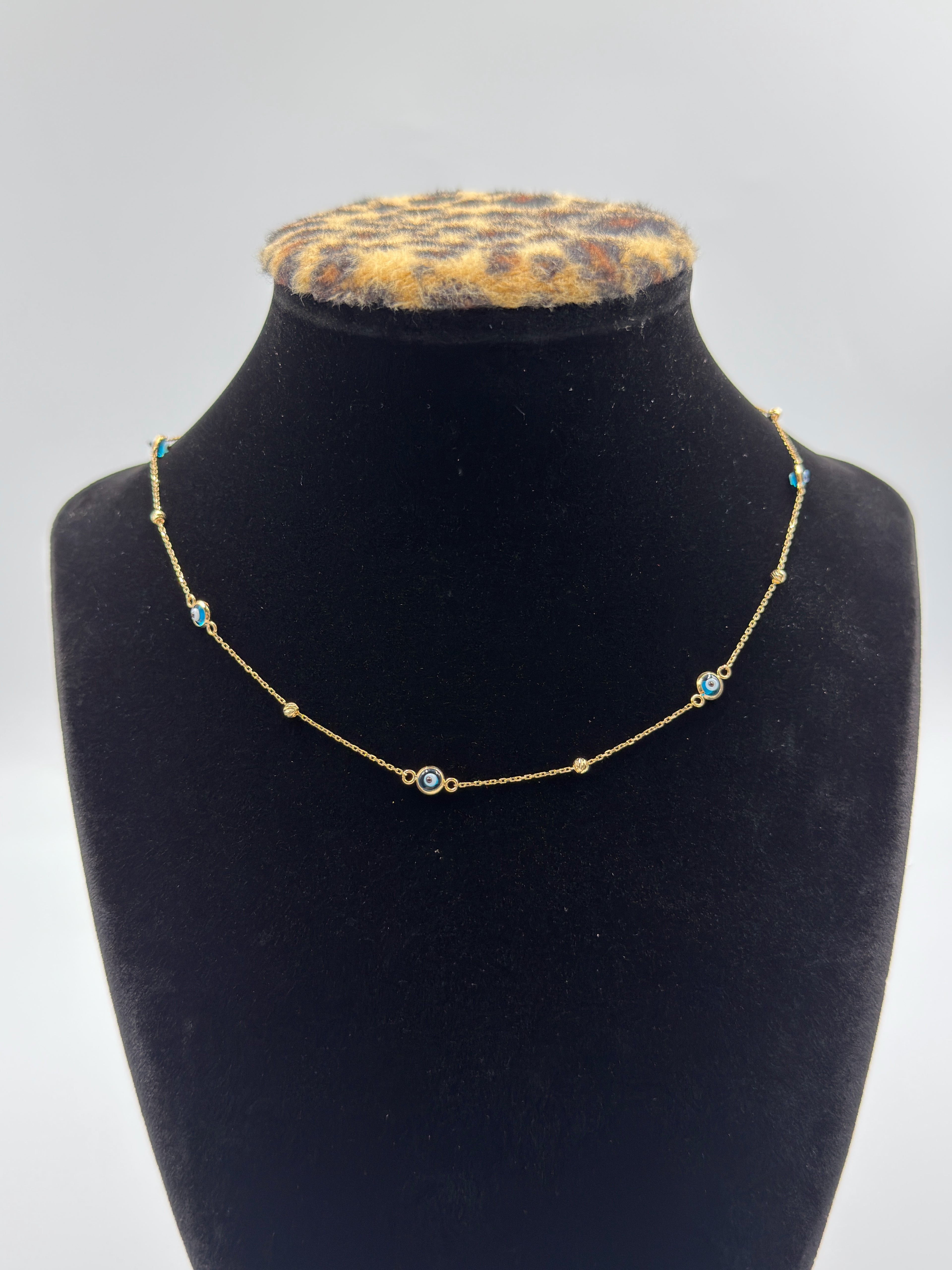 18K Gold Women’s Necklace with Blue Protection Eye Pendant – 2.41 g