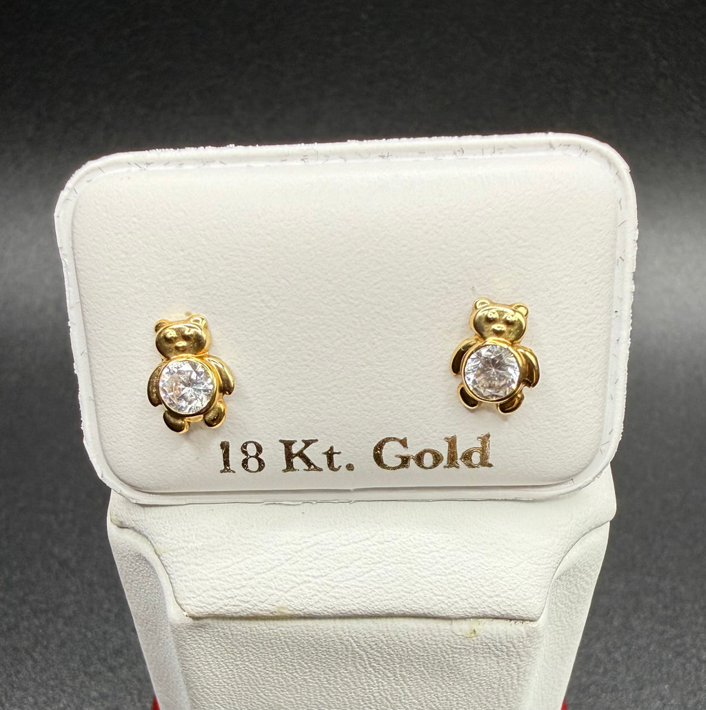 Aretes - Topos Oso Zirconia Blanca Oro 18K Italiano