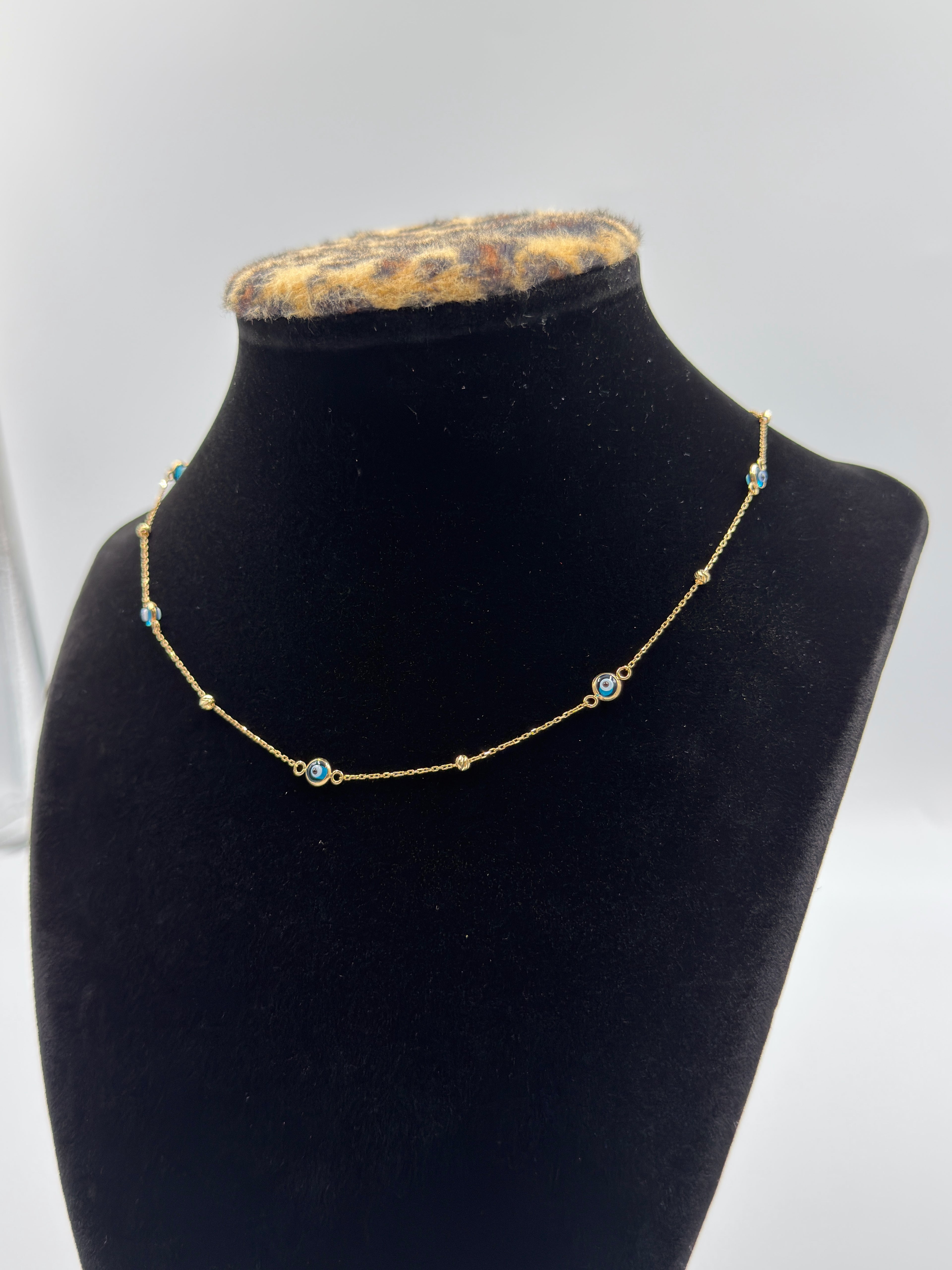 18K Gold Women’s Necklace with Blue Protection Eye Pendant – 2.41 g