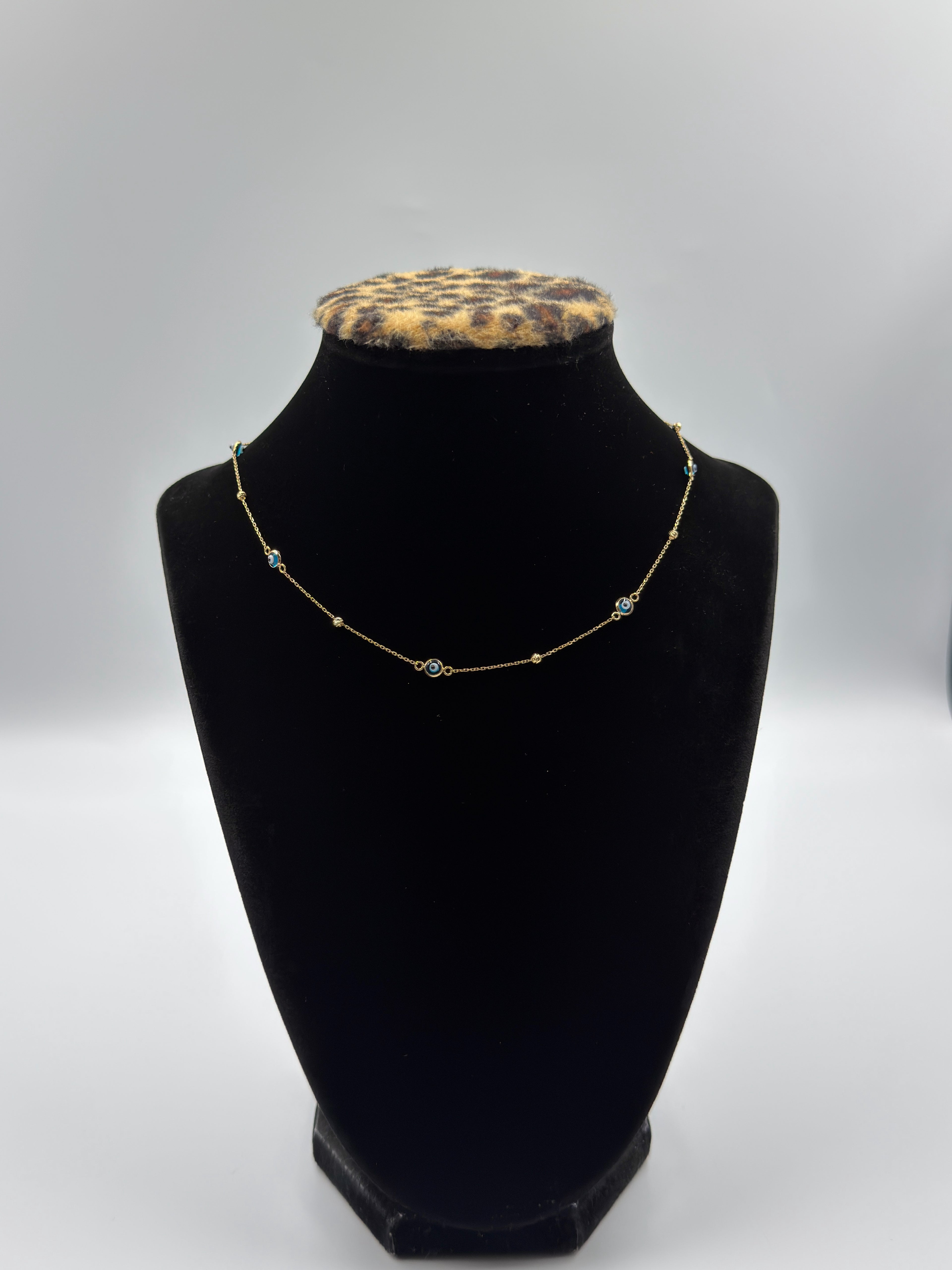 18K Gold Women’s Necklace with Blue Protection Eye Pendant – 2.41 g
