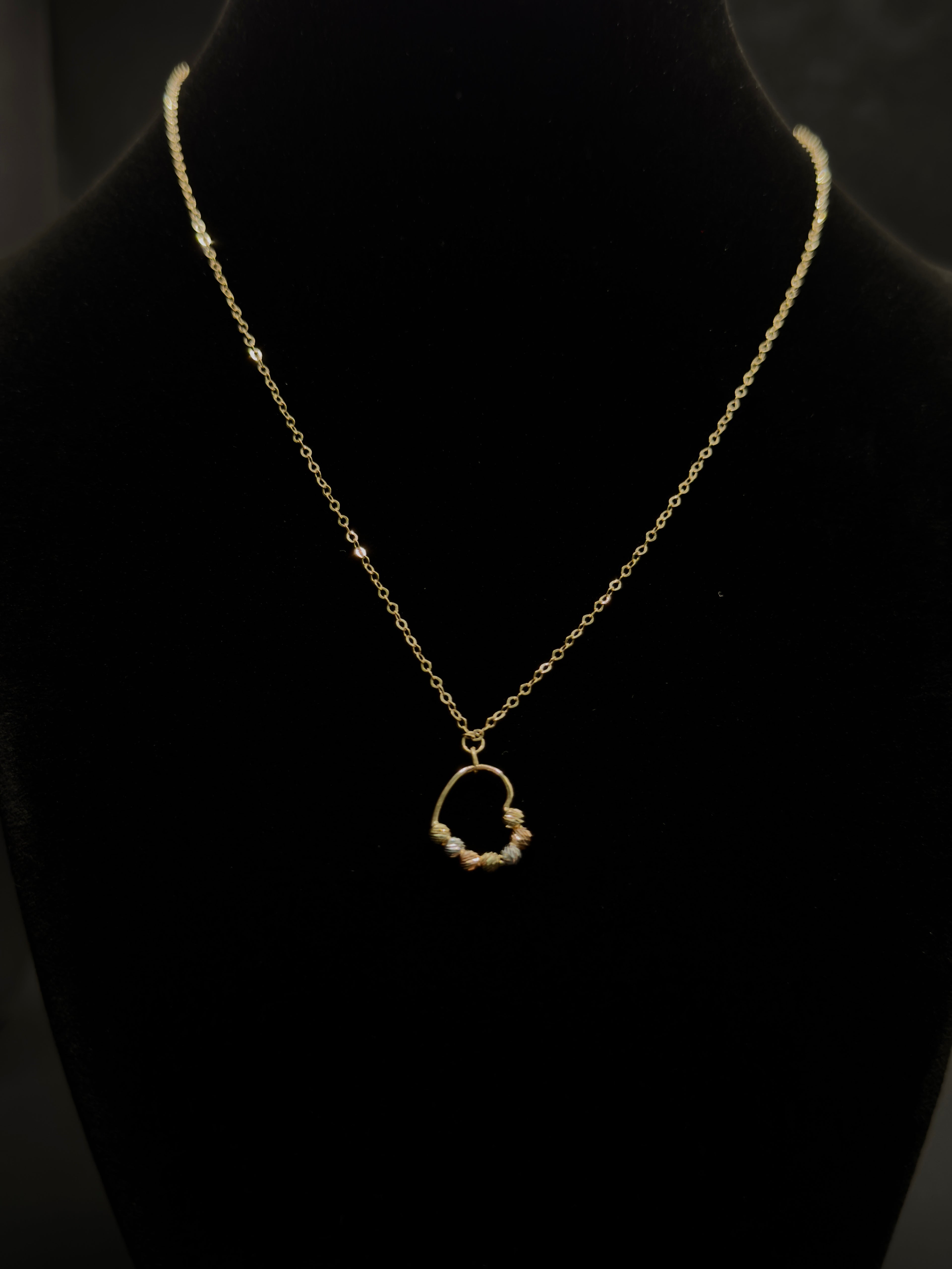 18K Gold Three - Tone Women’s Necklace with Heart Pendant – 1.93 g