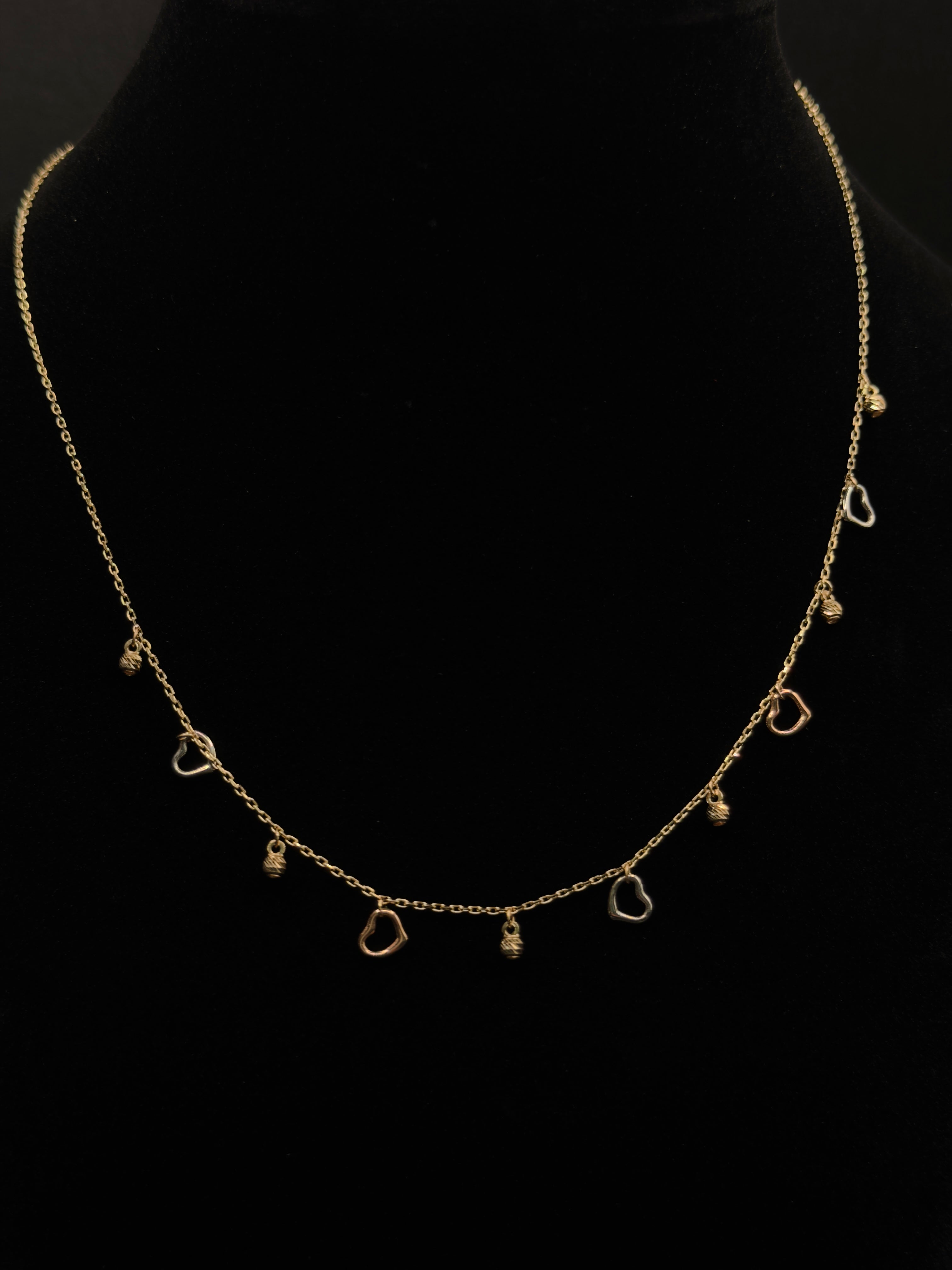 18K Gold Three - Tone Women’s Necklace with Heart Pendant – 2.43 g