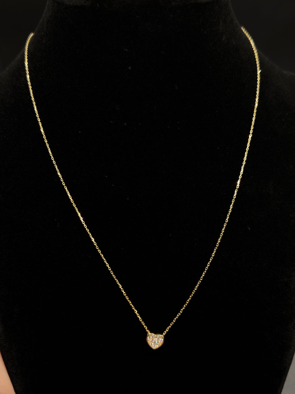 18K Gold Women’s Necklace with White Zirconia Heart Pendant – 1.82 g