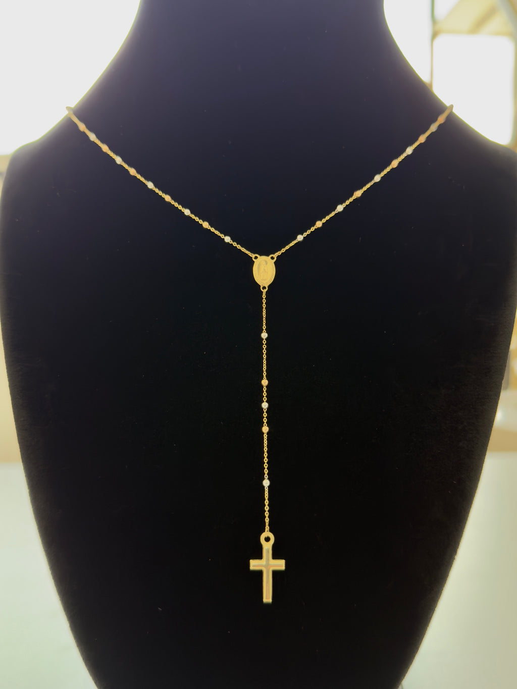 18K Gold Three - Tone Traditional Catholic Rosary Necklace - For Women