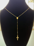 18K Gold Three - Tone Traditional Catholic Rosary Necklace - For Women