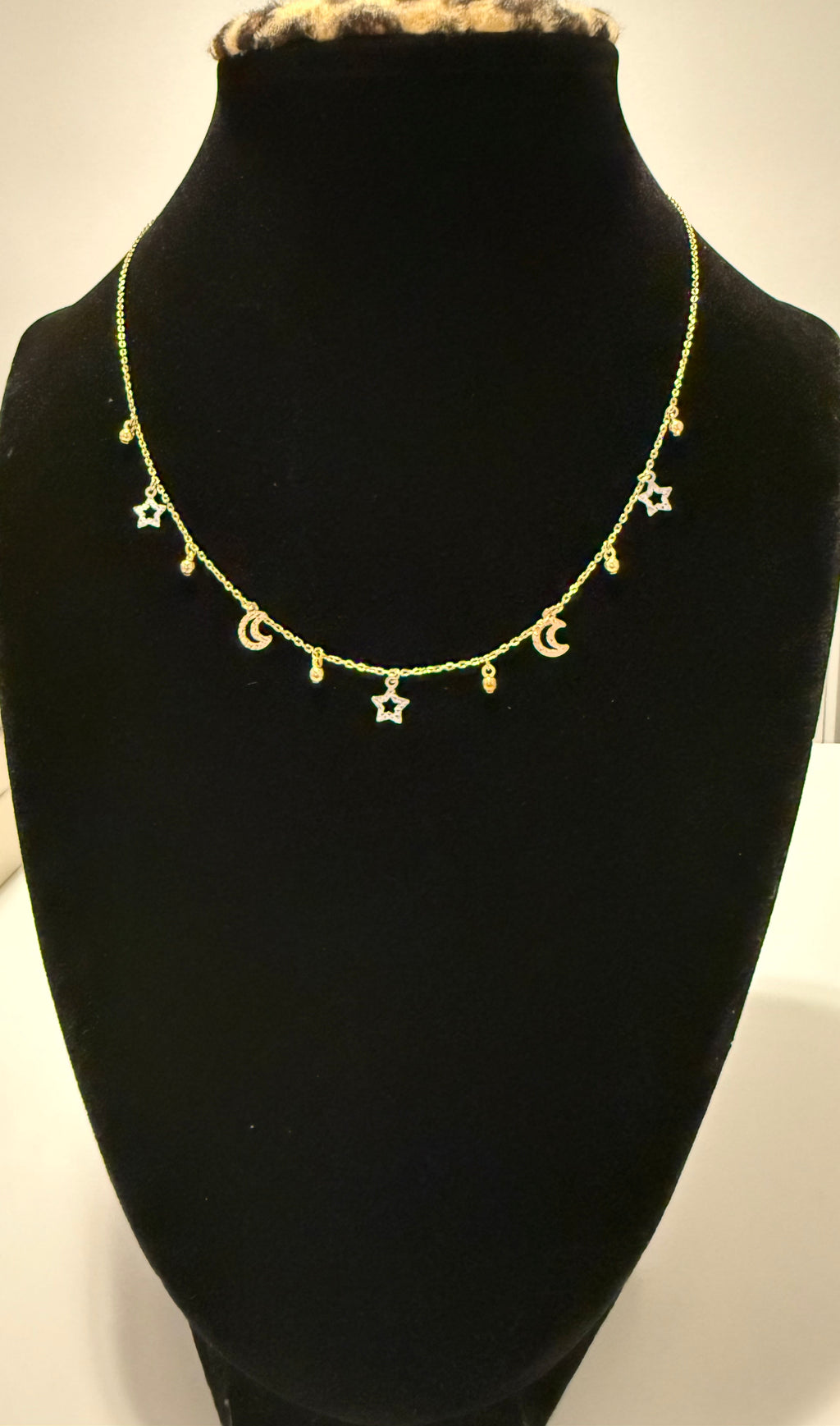 18K Gold Three - Tone Women’s Necklace with Moon & Stars Pendants – 2.32 g