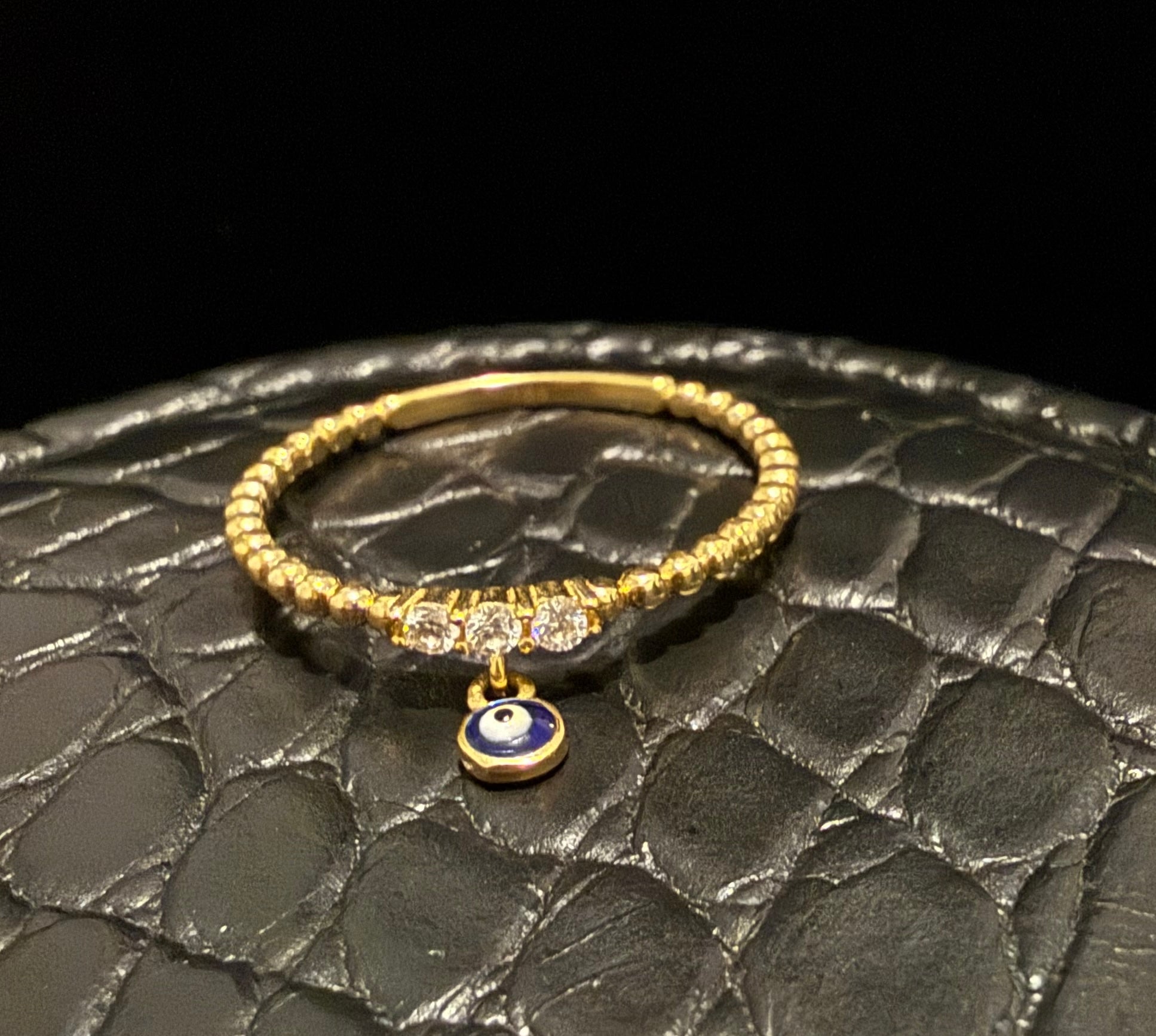 Anillo Ojo Turco Zirconia Blanca Oro 18K Italiano 1.40  g